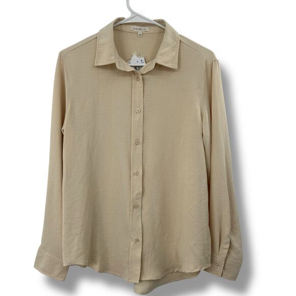 Ultra Flirt Tops - NEW Ultra Flirt Button Up Shirt in Beige Size Large Career Work Wear Blouse Tan